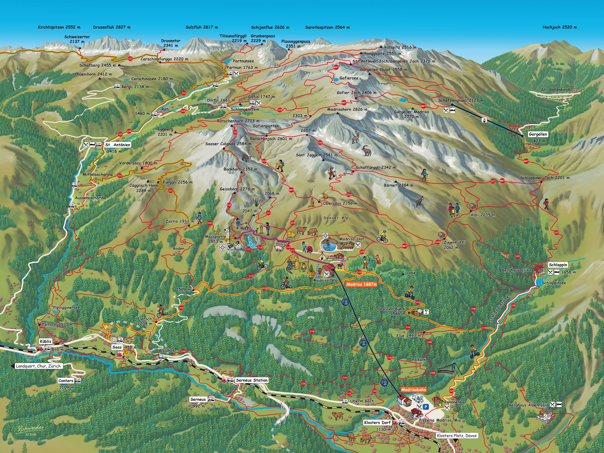 Madrisa Klosters Wandern Panorama Karte