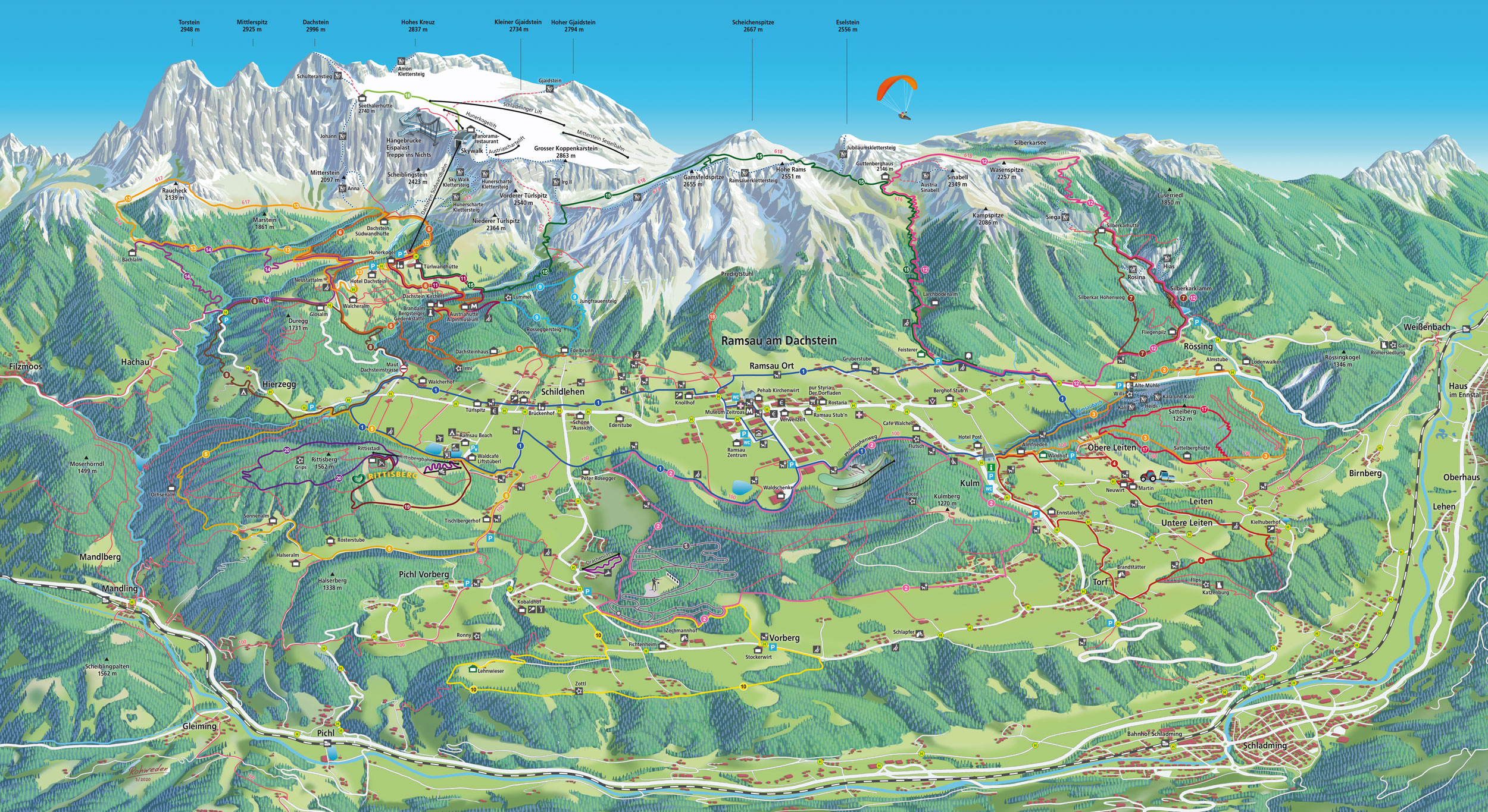 Ramsau am Dachstein Sommer und Wandern Panoramakarte 