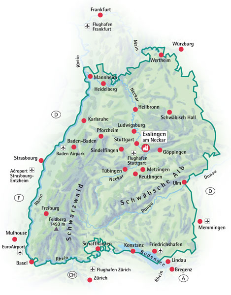 Gemalte Übersichtskarte von Baden-Würtemberg