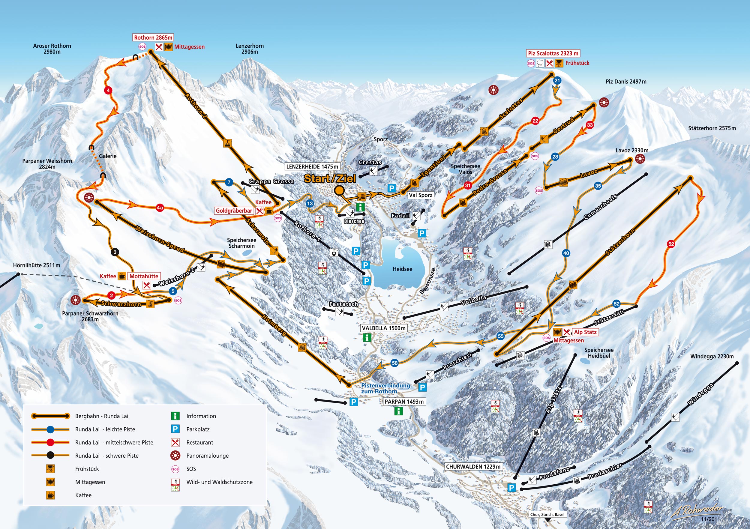 Lenzerheide Runda Lai Winter Panoramakarte / Ski Map