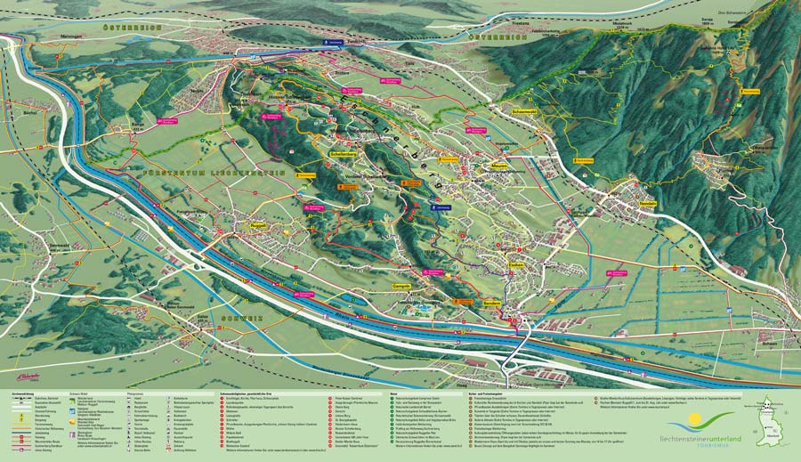 Freizeit-Panoramakarte vom Liechtensteiner Unterland