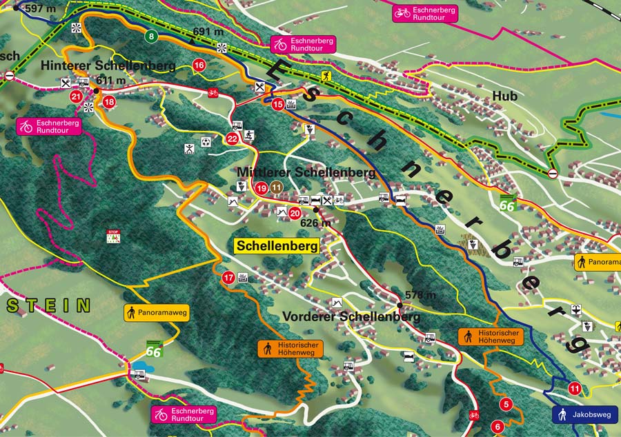 Schellenberg - Freizeit-Panoramakarte vom Liechtensteiner Unterland
