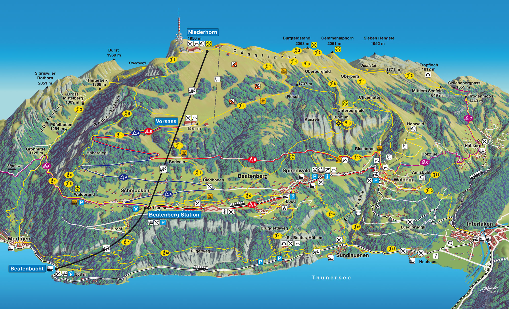 Niederhorn Sommer Wandern Panorama-Karte