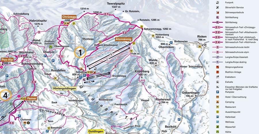 Ein Ausschnitt aus der Wintersportkarte Sunneland-Oberland