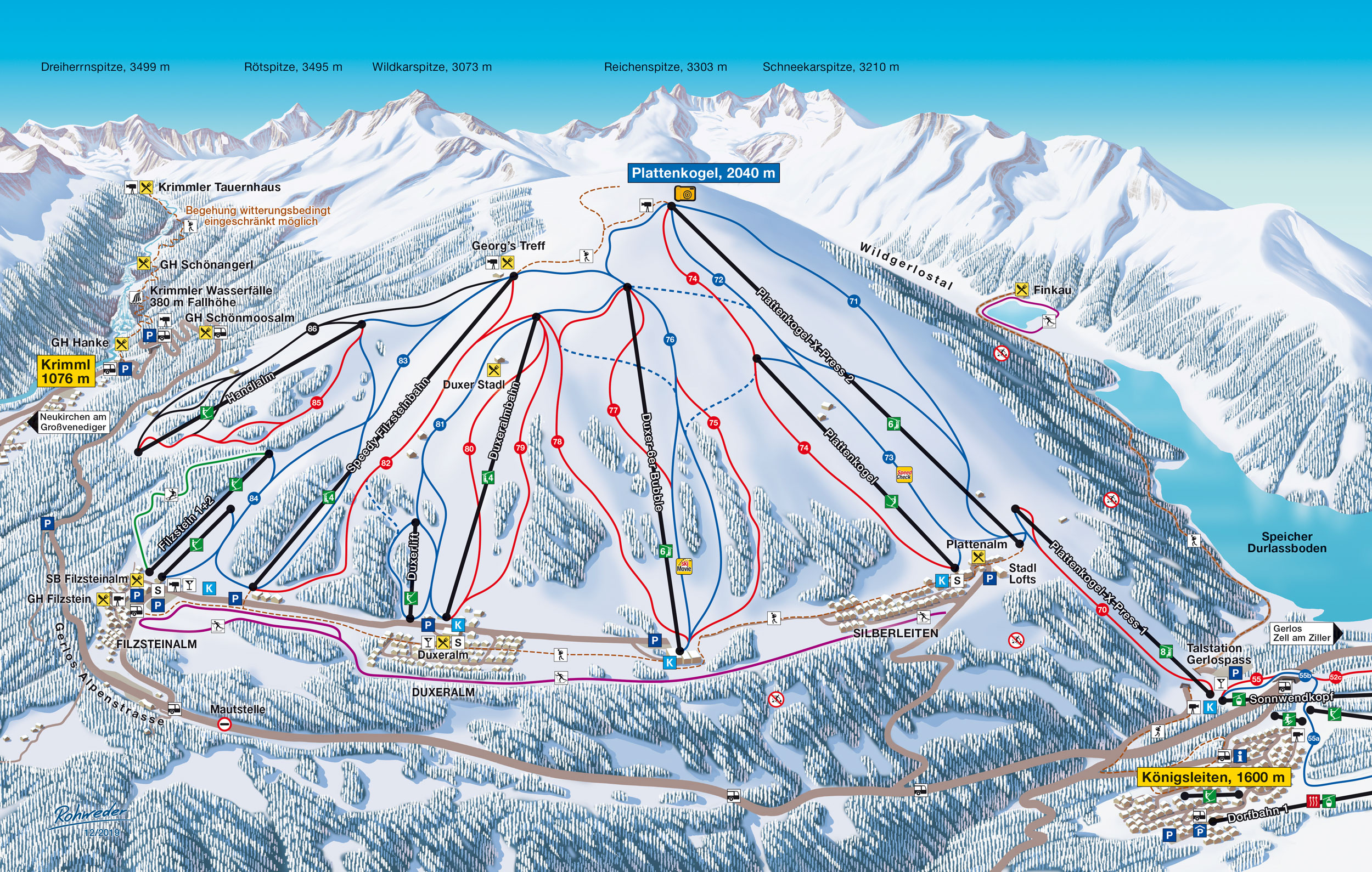 Gerlosplatte Pistenplan Österreich / Austria Ski Map
